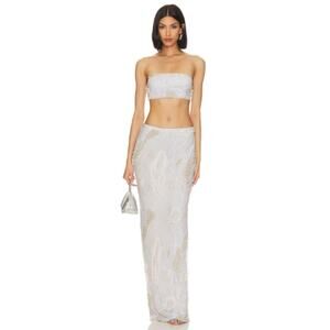 Onalaja Sonjay Bandeau Maxi Skirt Set in White & Off White